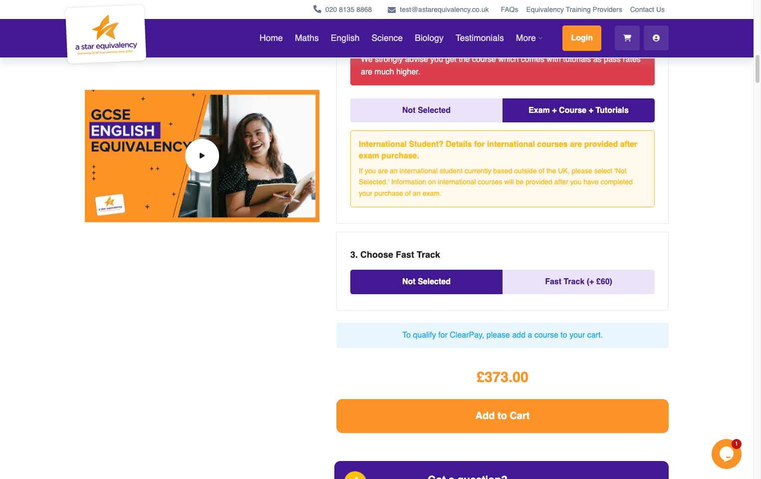 Choose whether you would like to add the course and tutorial to your exam.