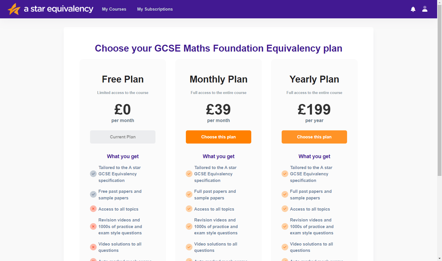 From here, you will be shown a page of different plans. Click on Choose this plan under the Monthly Plan heading. 